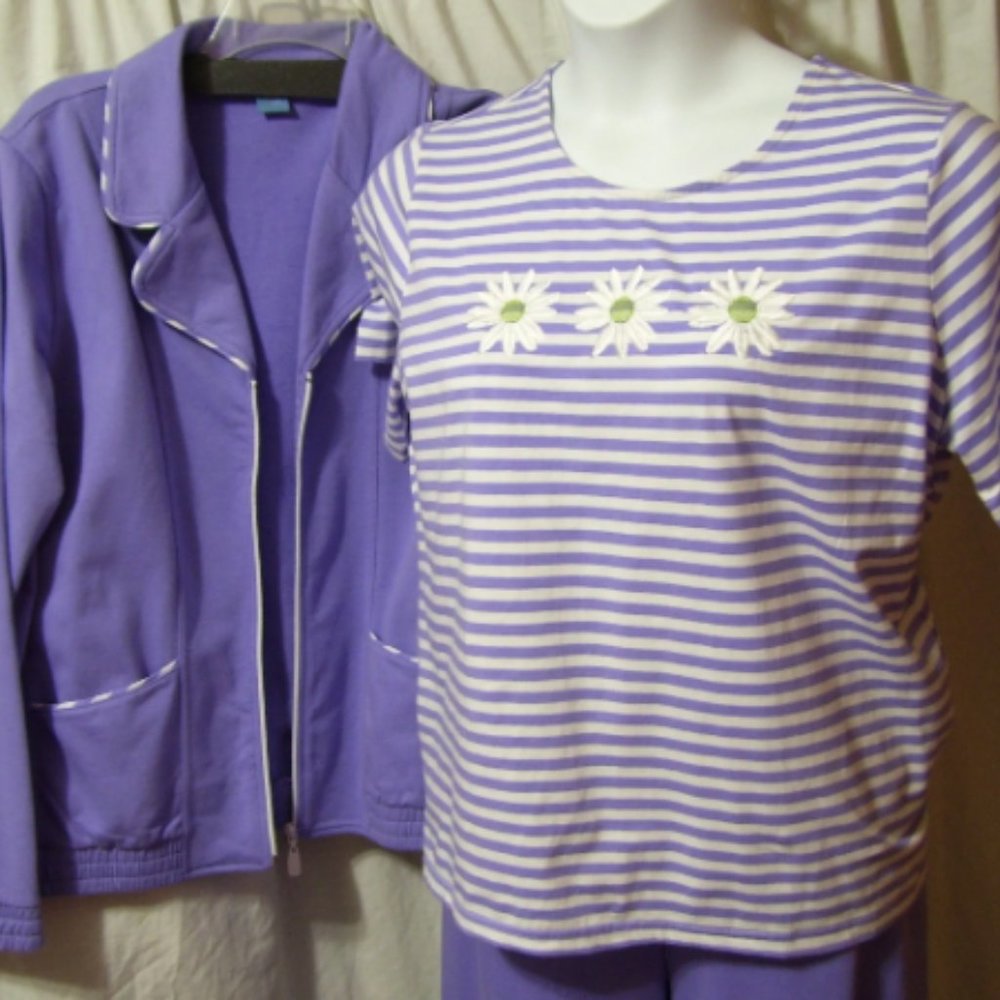 Koret Pant Set, 3 Piece, Purple White, Zip Jacket NWOT